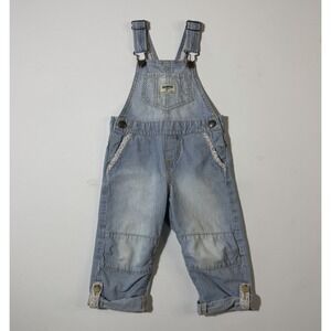Toddler Girls OshKosh B'gosh 3T Railroad Blue White Floral 100% Cotton Overalls